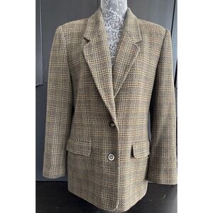 Vintage David Brooks Women's Wool Blend Tweed Windowpane Plaid Blazer Size 12